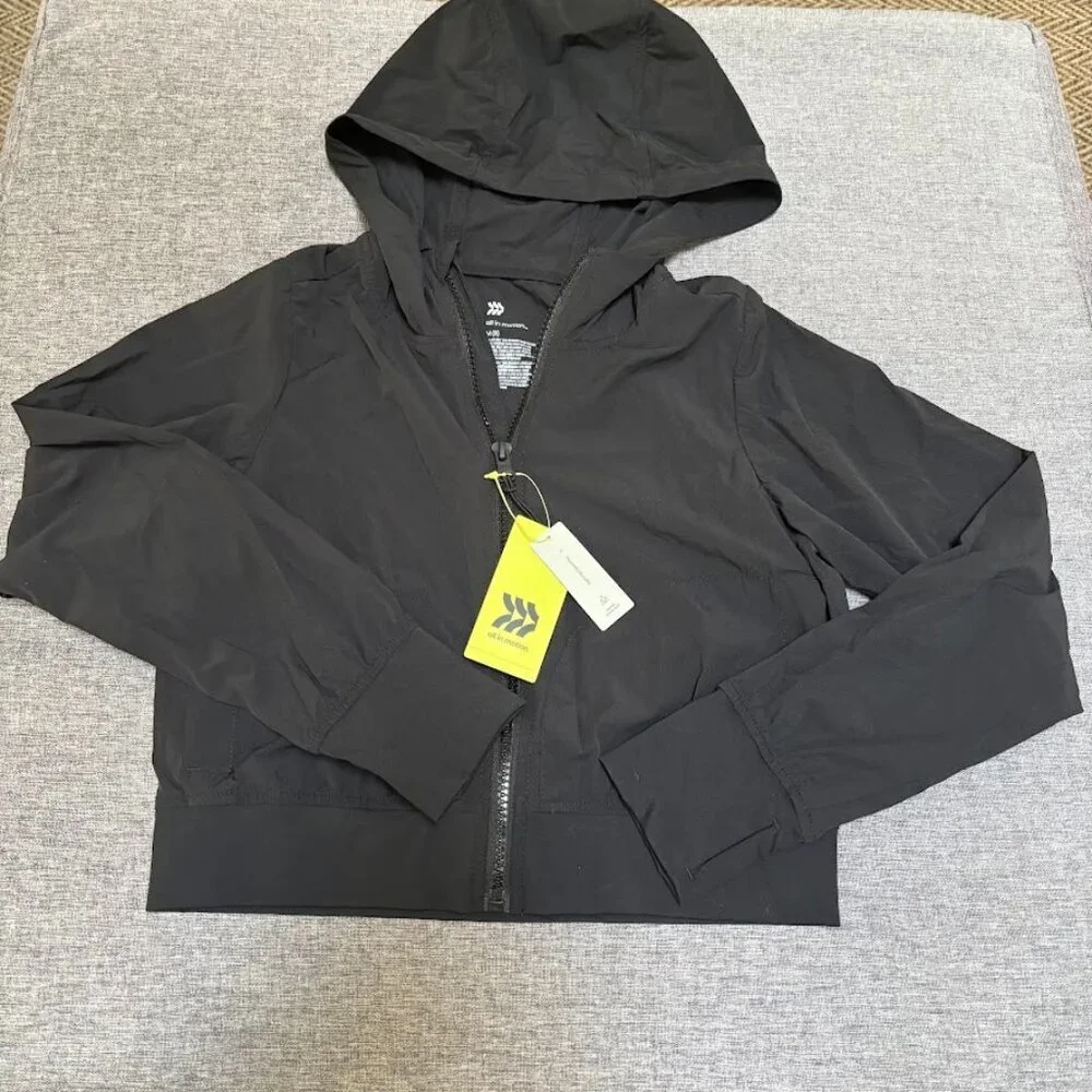 All in Motion Black, hooded, zip-up windbreaker jacket Youth